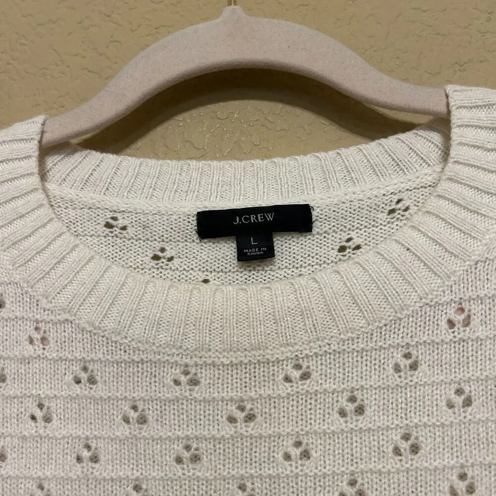 J. Crew Pointelle Crewneck Sweater Womens Large Cream Wool Alpaca Pullover